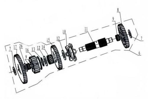 Hammerhead SS 250 / GTS 250 Secondary Shaft Assembly - 172MM
